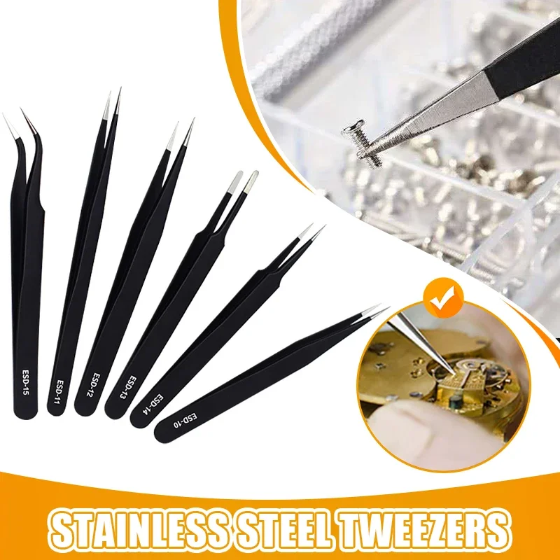 6 шт. антистатические щипцы из нержавеющей стали для ремонта электроники