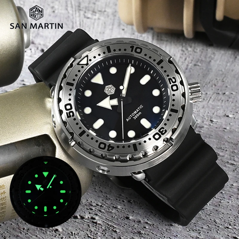 

San Martin Tuna Watch Men Black Dial Sapphire Glass Stainless Steel NH36 Automatic Diver Watch Mechanical 300M Luminous Luxury