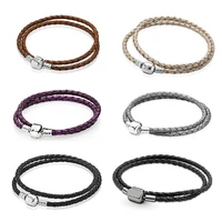 lr pan double loop leather bracelet for women s925 sterling silver buckle fit original beads for jewelry making planet war diy