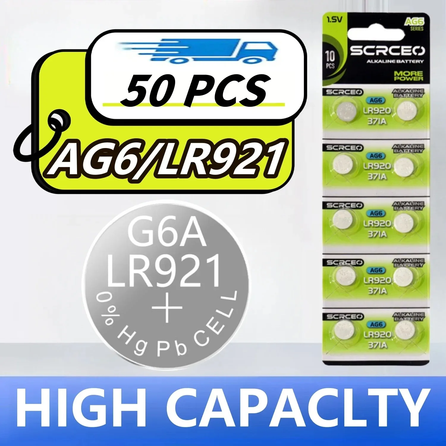 50 шт. Щелочная батарея AG6 1 55 В кнопка типа таблетка 371 SR920SW LR920 SR927 171 370 L921 LR69 SR920 для