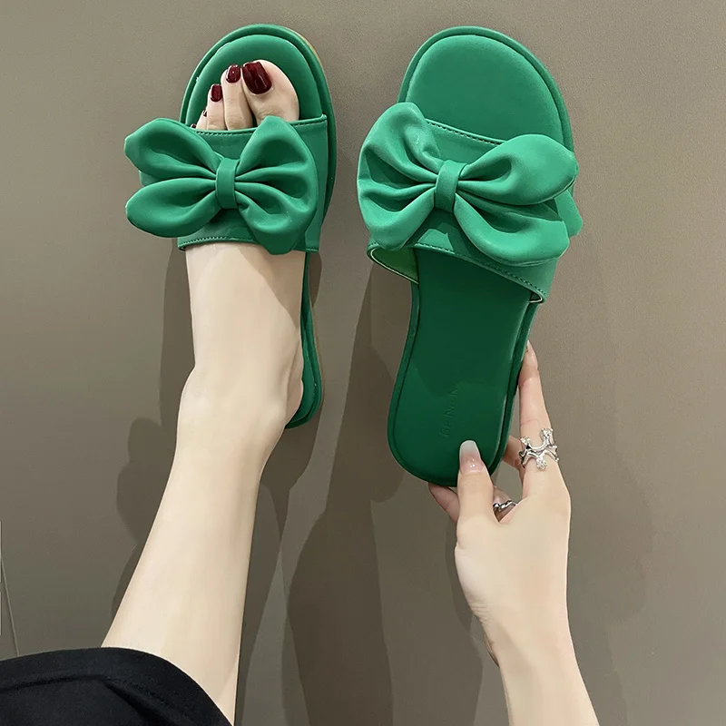 

Flats Women Slippers Summer Sandals Bow Beach Shoes 2022 New Trend Home Fashion Casual Flip Flops Ladies Shoes Slingback Slides