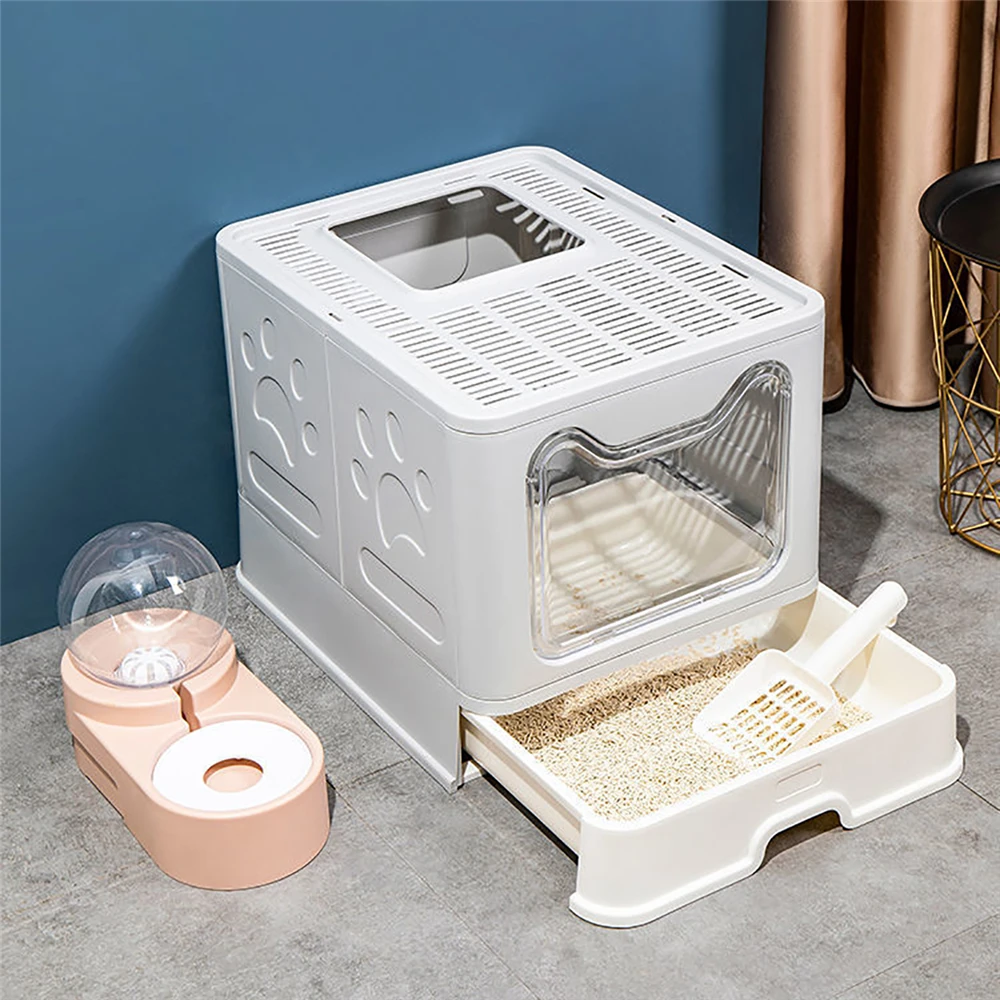 

Foldable Closed Cat Litter Box with Clean Scoop Anti Splash Cat Toilet Bedpan Cat Sand Storage Bins Pet Cat Litter Container