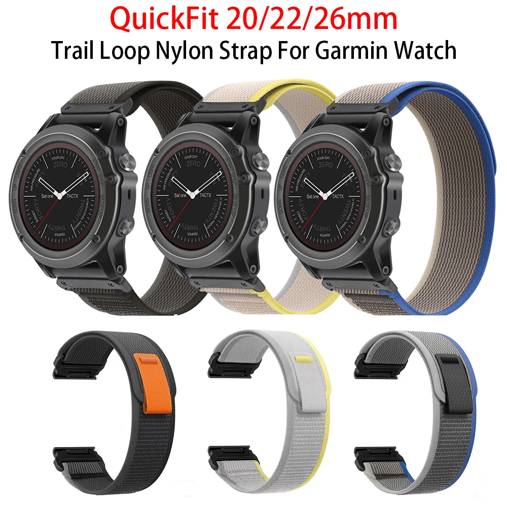Фото Ремешок Quickfit 20 22 26 мм Trail Loop для Garmin Fenix 5 Plus 6 Pro 7X Tactix 7 8 AMOLED 45 47 51 Instinct 2 2S 2X 3 Ремешок для часов №1