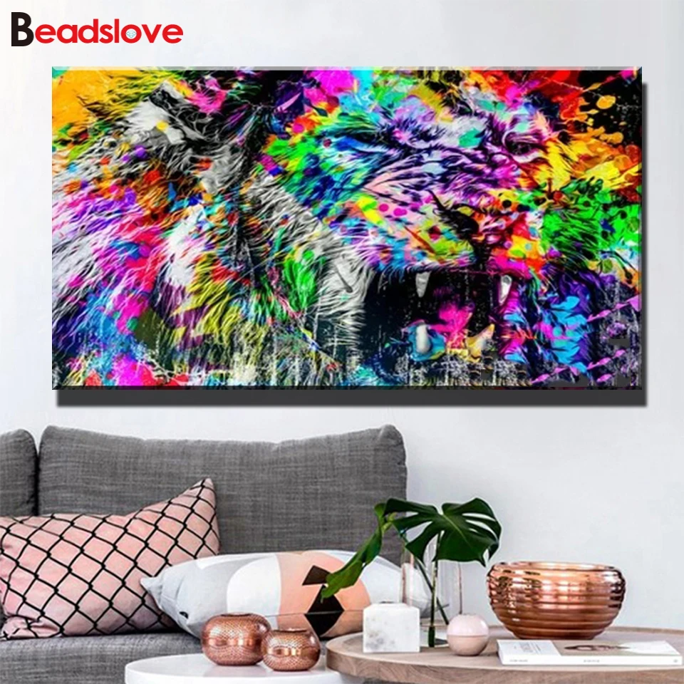 

Алмазная живопись 5D «сделай сам», Набор для вышивки крестиком с большим львом, в стиле Фэнтези, красочная мозаика с животными, домашний деко...