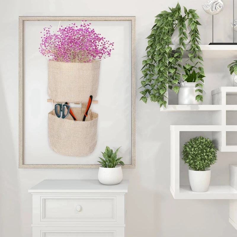 

Cotton Linen Fabric Closet Washable Hanging Storage Bag With 5 Pockets Over The Wall Door Organizer For Room Bathroom