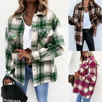 women woolen plaid shirt coat 2022 autumn winter fashion loose long sleeveless jackets ladies warm slim coat female