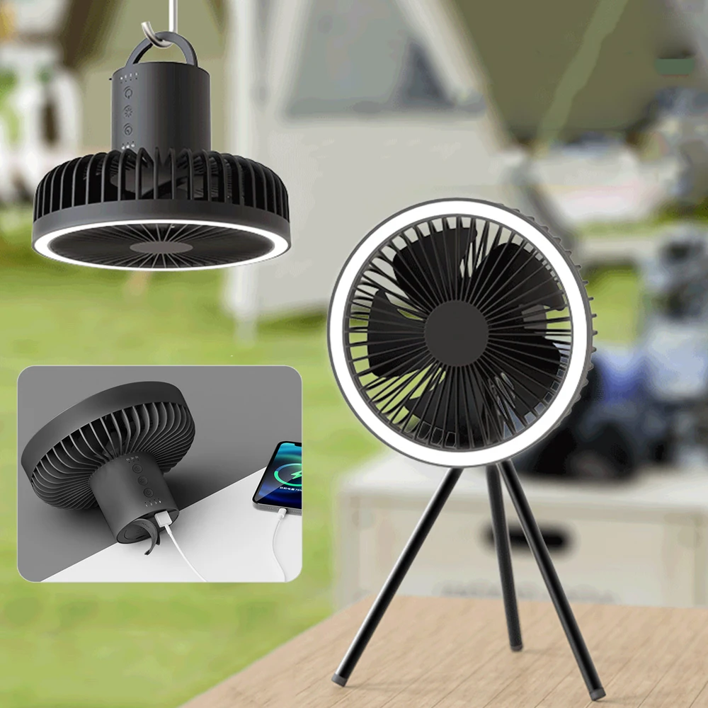 

7-дюймовый потолочный вентилятор, лампа, штатив, настольный вентилятор, домашний электрический вентилятор для кемпинга, Беспроводные USB вентиляторы для освещения, охлаждение, аварийное питание