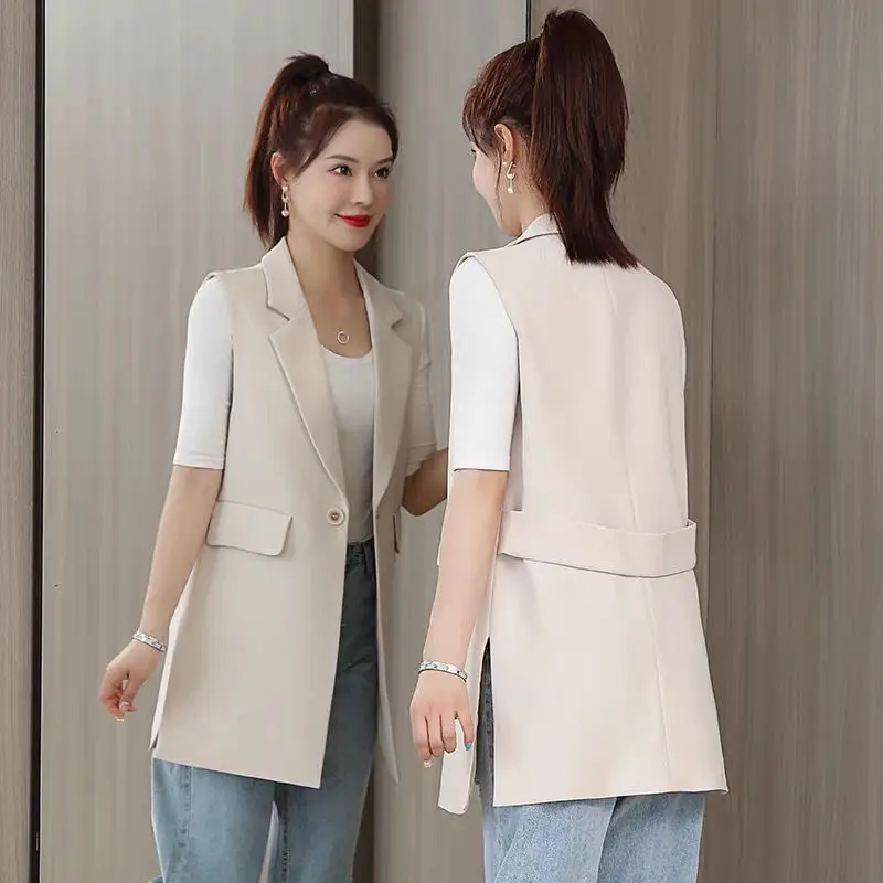 

Elegant Female Autumn Pockets Vests Solid Coat Casual Work Buttons Waistcoat Office Sleeveless Fashion Jackets For Woman D4