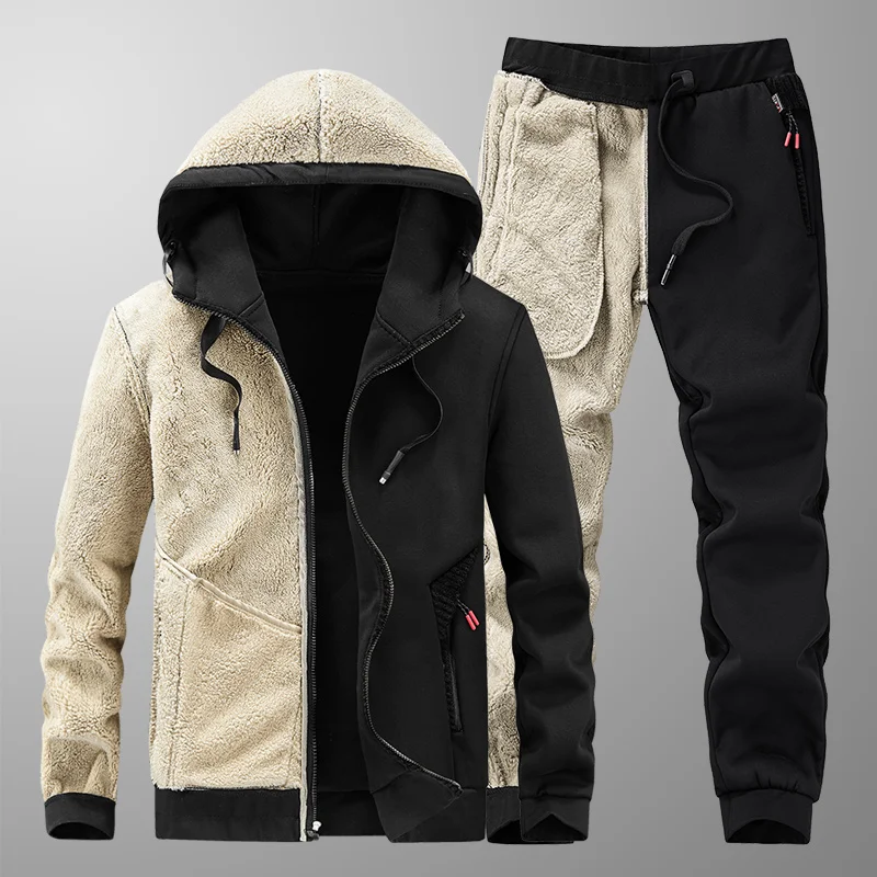 Tracksuit Men's Sets Sporting Fleece Thick Hooded Brand-clothing Casual Track Suits Men's Jacket+pant Warm Fur Winter Sweatshirt