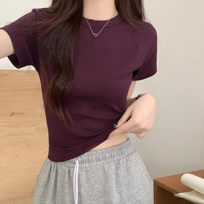 

Retro Small Flying Sleeve Short Sleeve T-shirt for Women