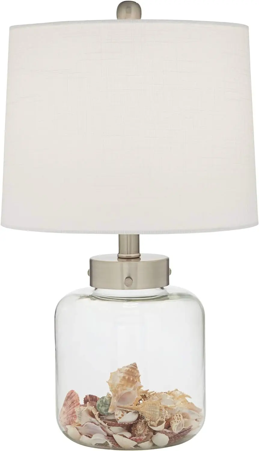 

Coastal Accent Table Lamp Fillable 20.5" High Clear Glass Sea Shells Off White Linen Fabric Drum Shade for Living Room Bedro