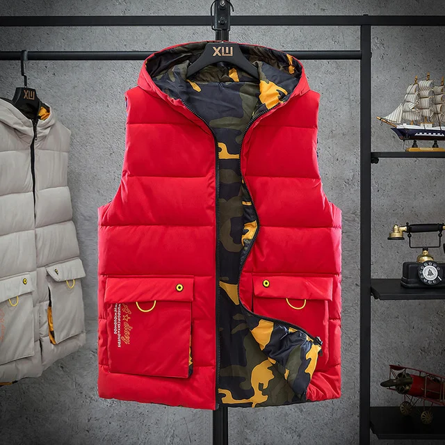 

Luxury brand Autumn Winter Men's Vest Wear on Both Sides Plus Size XL-5XL Waistcoat Men Camouflage Sleeveless Jackets Warm Parka