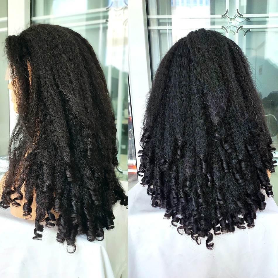 Фото Парик из натуральных волос 12A Super Double Drawn Bouncy Kinky Wave 13X4 HD Lace Frontal, афро-волновой, Funmi Wave, Yaki, малайзийские волосы, с кружевной передней частью №3