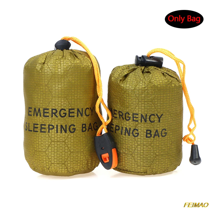 

Outdoor Portable Drawstring Bag Emergency Survival Blanket With Whistle Storage Bag PE Aluminum Film Sleeping Bag Storage Bag