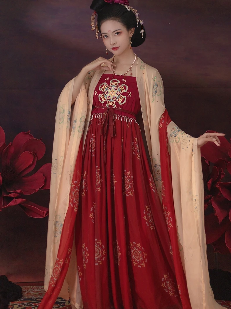 Stage Dance Costume Fairy Wind Cosplay Hanfu Tang Embroidery Khov Skirt Printed Large Sleeve Shirt Aesthetic Hanfu