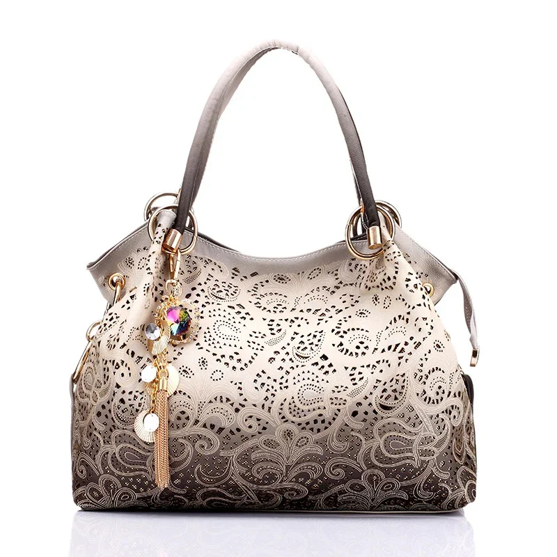 

Female Bags for Women Hollow Out Ombre Handbags Floral Print Shoulder Ladies Tote Bag Tassel Handbag Top-handle