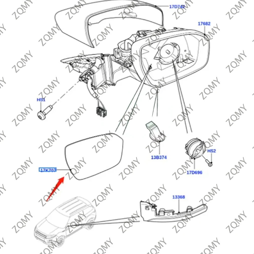 Автозапчасти для зеркала заднего вида Land Rover Range Evoque L538 2011-2019 1 шт.