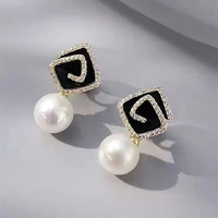 exquisite pearl earring for women s925 black drip glaze ear stud atmosphere pendant earring trend charm girl party jewelry gift