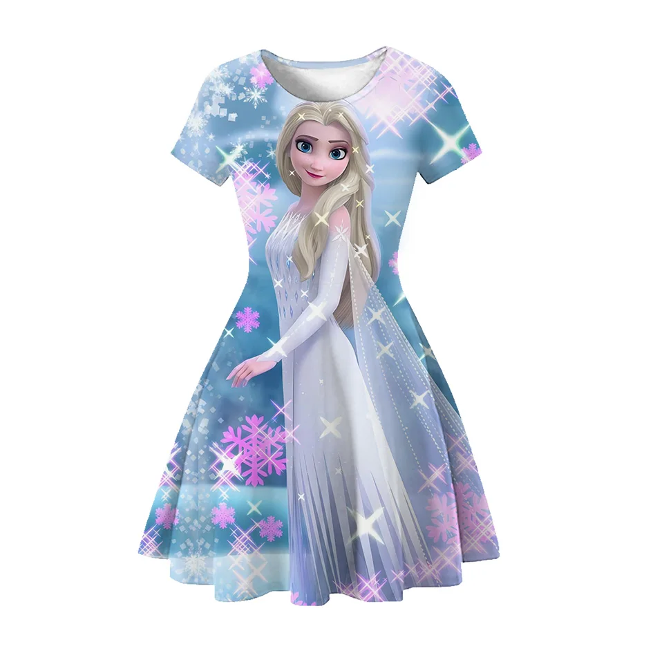 Disney Frozen Elsa Princess Girls Dress Summer New Fly Sleeve Children's Birthday Party Cosplay Dress Baby Pajamas Vestidos