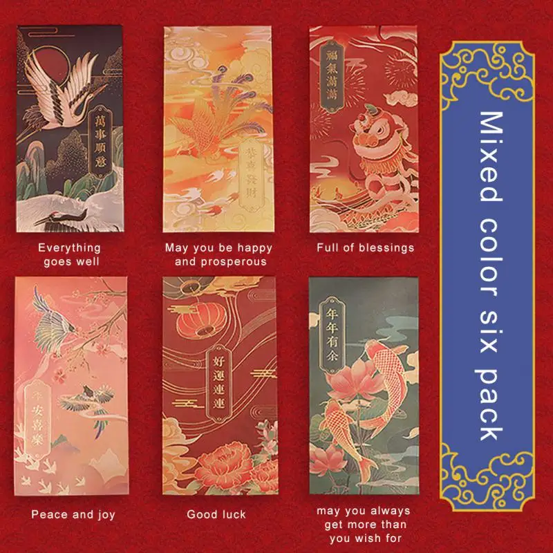

6pcs/1set 2022 Year Of The Tiger New Year Red Envelope Traditional Chinese Spring Festival Hongbao For Lucky Money
