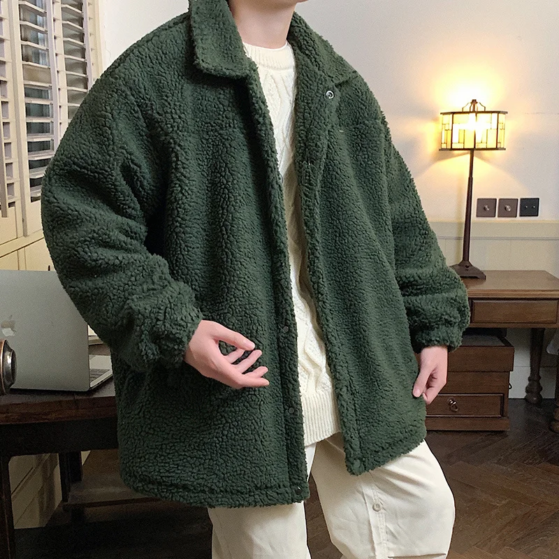 Winter Jacket Men Warm Fashion 3-color Retro Thickened Lamb Wool Jacket Men Streetwear Loose Thick Short Coat Mens Clothes M-3XL