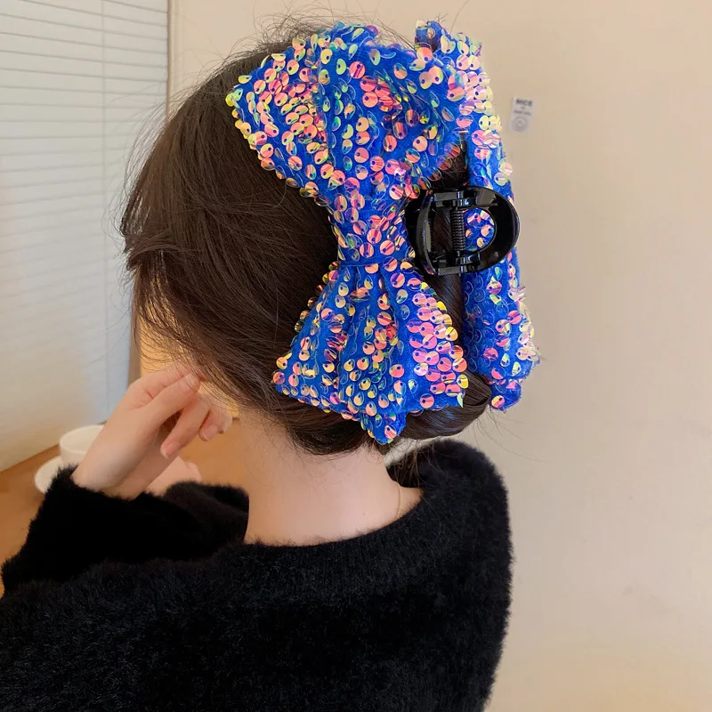 

2023 Autumn/Winter New Vintage Bow Grab Clip Sequin Fashion Senior Sense Updo Shark Clip Hair Accessories for women Girl