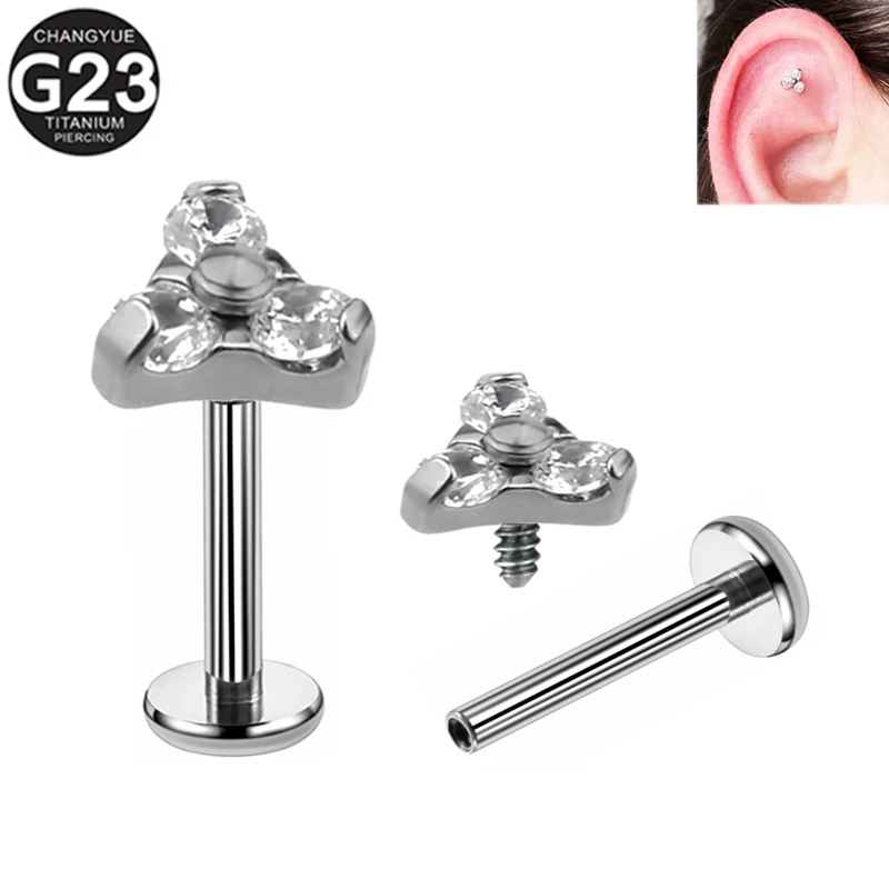 

Zircon Labret Lip Stud G23 Titanium Piercing Stud Earrings Internal Thread Cartilage Tragus Ear Stud Women Ear Piercing Jewelry
