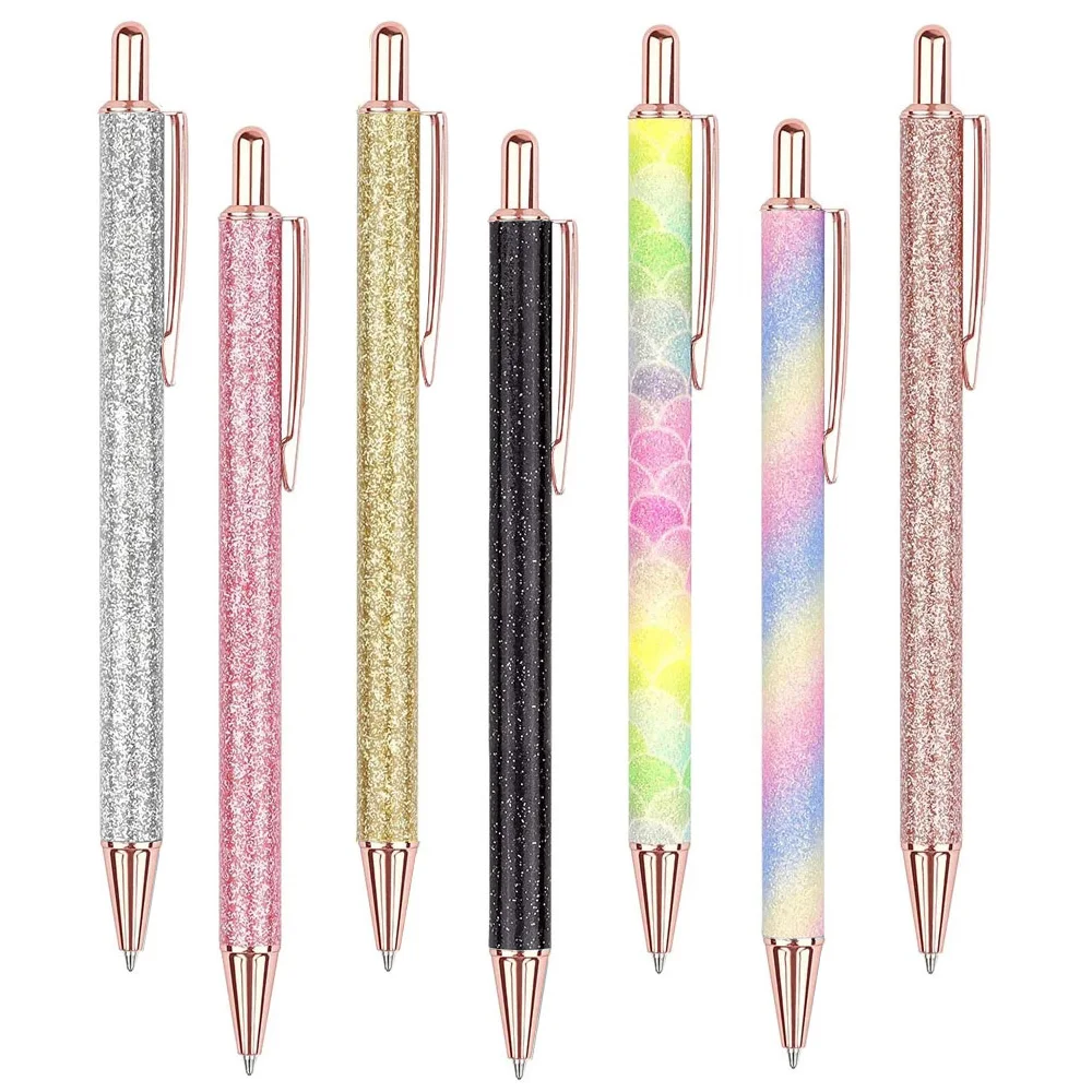 

10 Pieces Luxury Cute Sparkly Click Metal Retractable Ballpoint Pen For Women And Girls School Office Supplies Gifts Black Ink