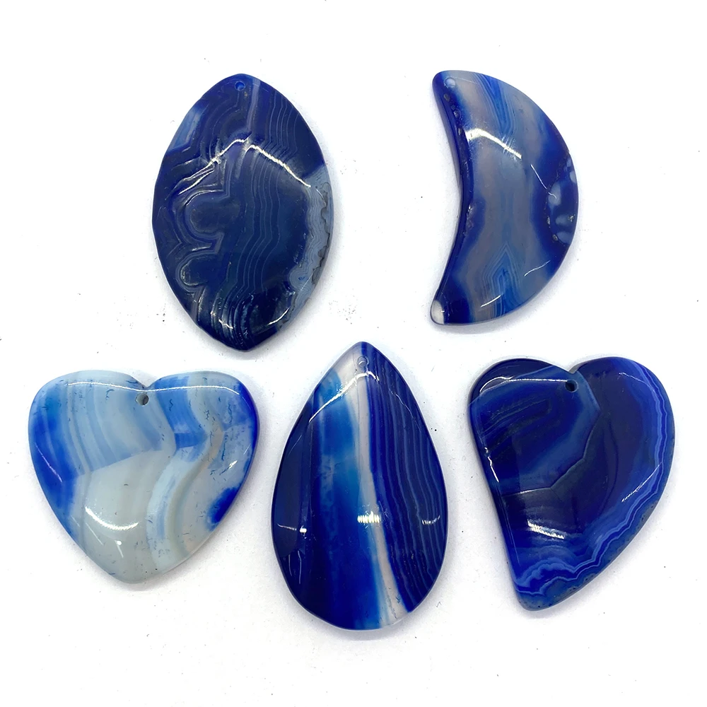 

5pcs/pack Natural Stone Beads Dark Blue Agate Semi-precious Stone Charms DIY for Making Necklace Earrings Accession 30*48*7mm