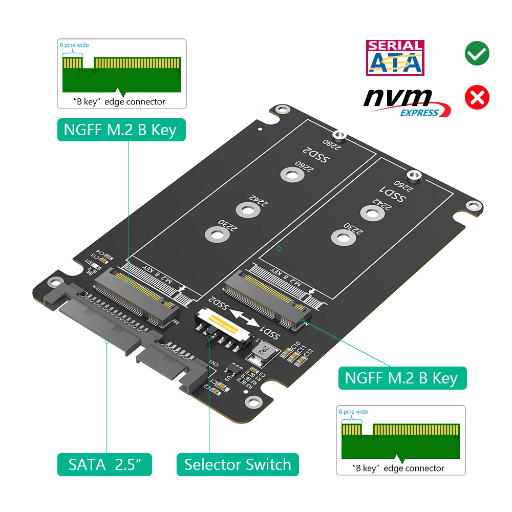 TISHRIC M2 NGFF SSD до 2 5-дюймового корпуса SATA3.0 M.2 B Key/B+M Key Sata Конвертер жесткого диска с