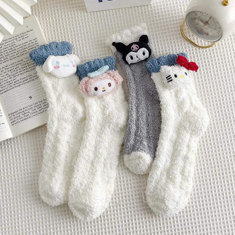 

Kawaii Sanriod Anime series Kuromi Hello Kt Cinnamoroll Mymelody cute soft plush doll cartoon JK socks BABY couple boy girl gift