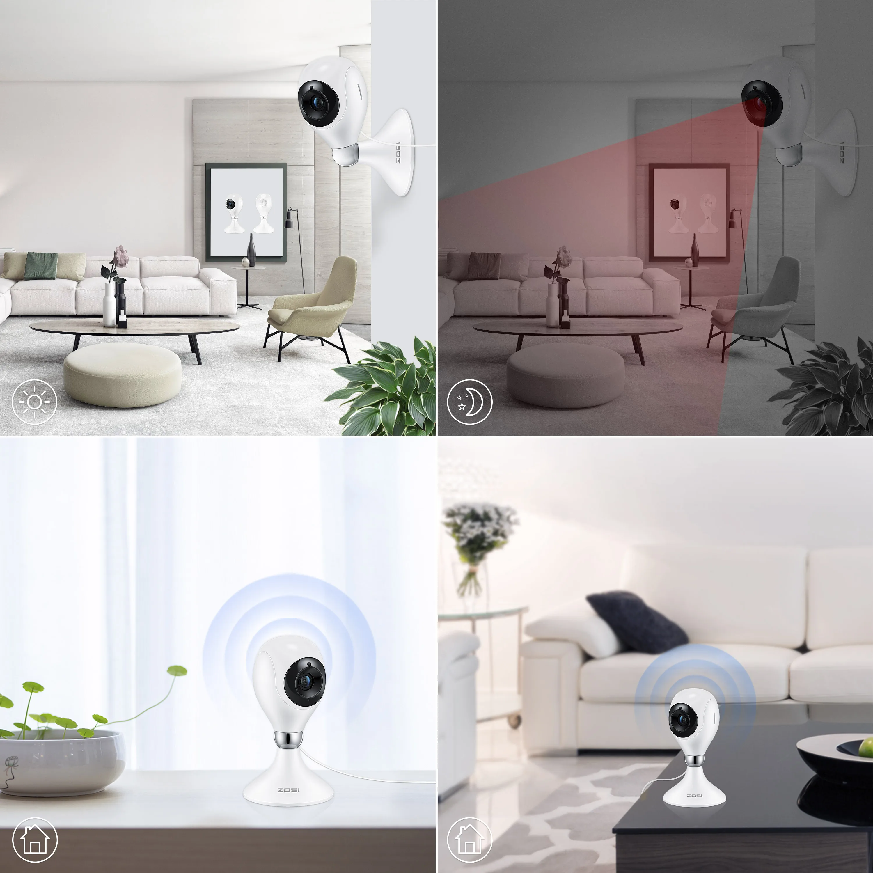OSI Wi-Fi IP-камера 1080p 2MP Крытый AI Обнаружение человека 2-стороннее аудио Ночное