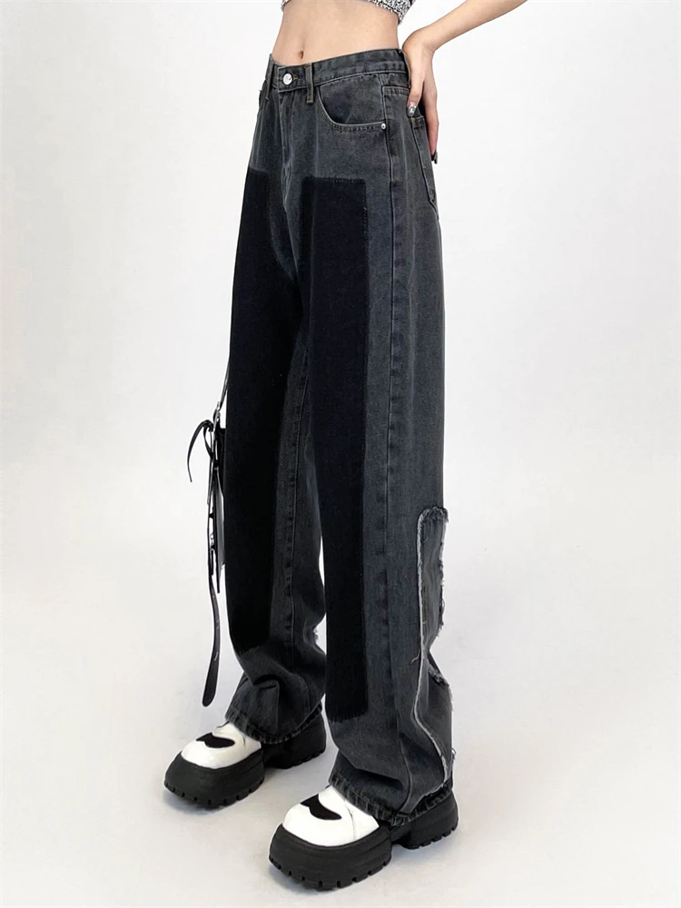 

Джинсы женские с широкими штанинами и высокой талией, тонкие черные однотонные брюки из денима, простые прямые джинсовые брюки в стиле High ...