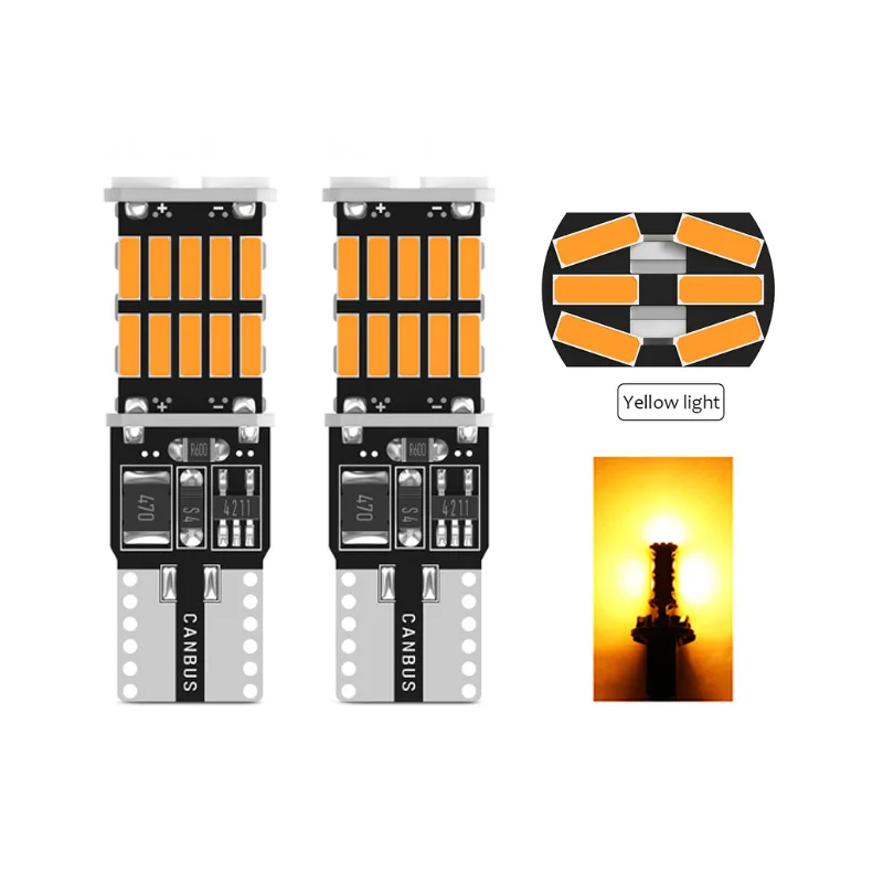 

2 шт., высокая мощность 4014 26SMD, автомобильная светодиодная лампа T10 W5W, лампа canbus без ошибок, внутренние купольные огни, автоматическая ширина, лампа для чтения, белый, красный, янтарный, 12 В