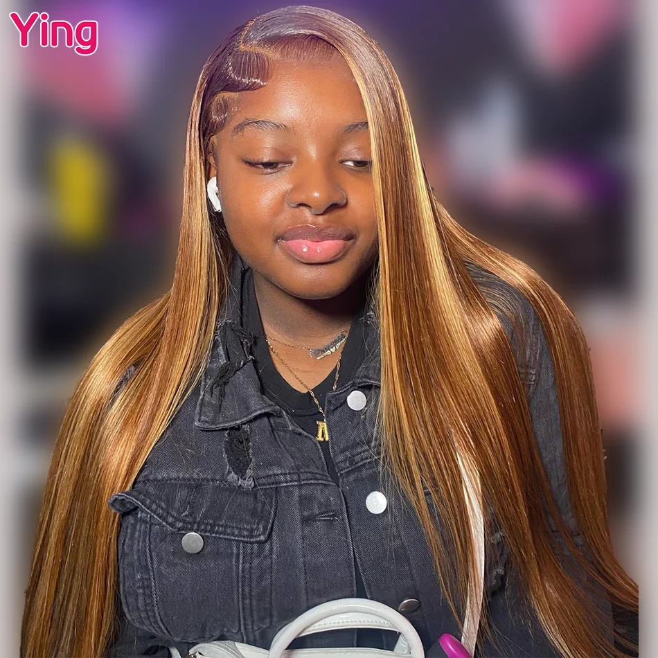 

Ying Bone Straight 4/27 Highlight Omber Color 13x4 Transparent Lace Wig Remy Preplucked Natural Hairline 13X6 Lace Frontal Wigs