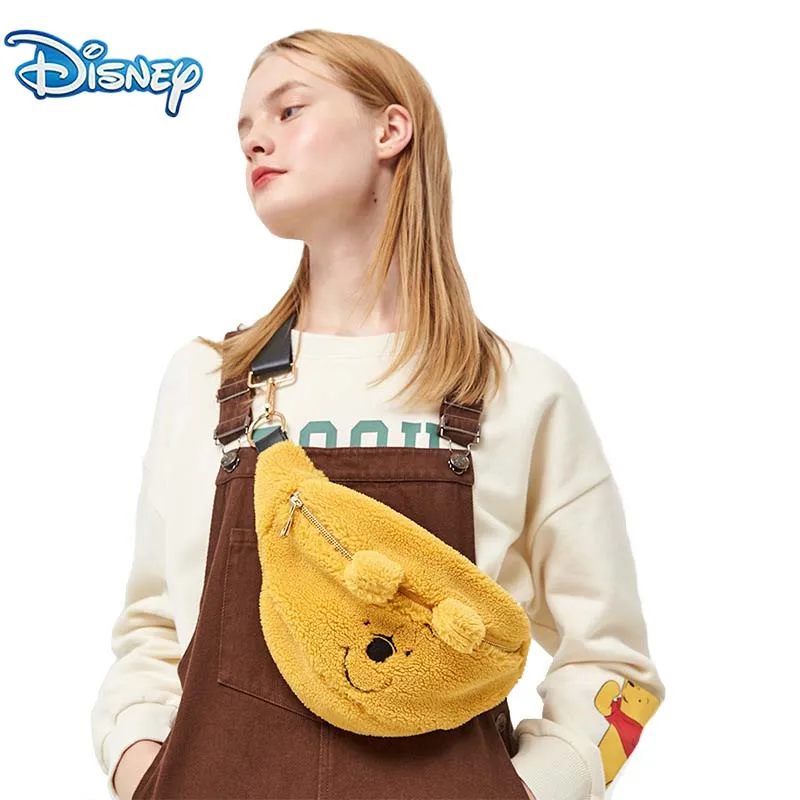 

Disney Winnie The Pooh Plush Messenger Bag Cartoon Anime Kawaii Cute Fuzzy Pocket Fanny Pack Shoulder Bags Gifts For Kids Girl