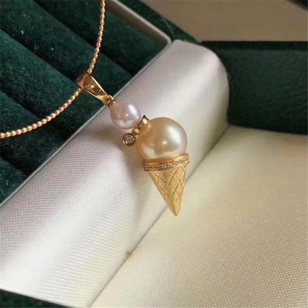 

DIY Pearl Accessories S925 Sterling Silver Pearl Jade Pendant Empty Holder Women's Ice Cream 5-6 8-9mm Round Beads