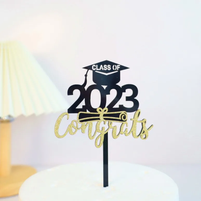 New 9 Styles Graduation 2023 Party Cake Toppers Acrylic Congratulations Graduation for Students Graduation Party Cake Decoration