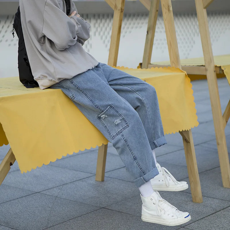 Джинсы мужские модные свободные прямые повседневные брюки с широкими штанинами