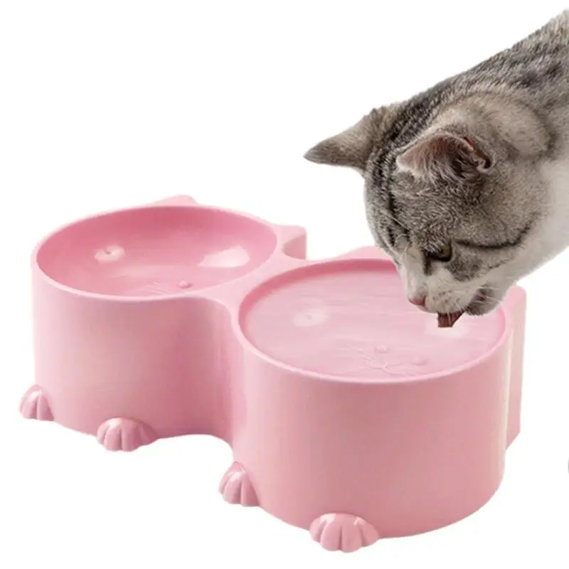 

Pet Water And Food Bowl Set Cat Design Tall Cat Feeding Bowls Elevated Puppy Bowls Tilted Raised Protective Cat Feeder Bowl