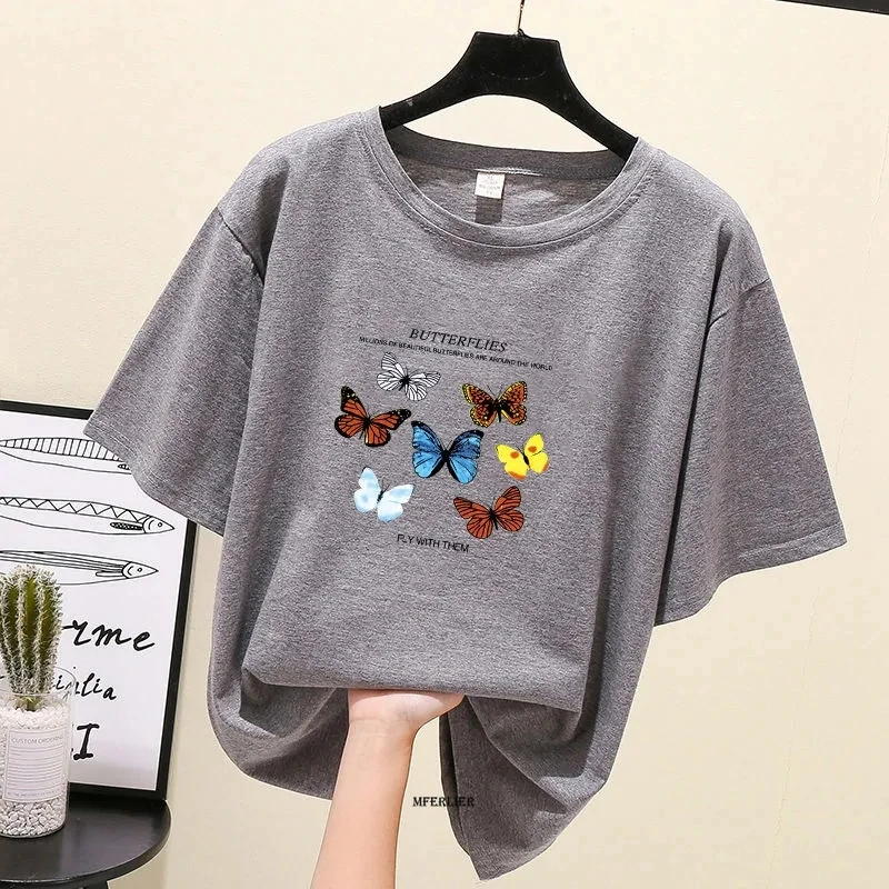 Летняя футболка с круглым вырезом и коротким рукавом размеры до 150 кг | Женская