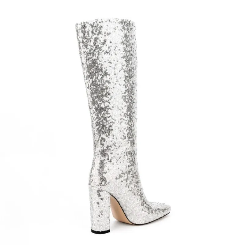 Fashion Sequins Women's Boots New European and American Winter High-heeled Boots Shiny Cool Club Party Boots