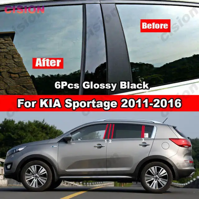 

Зеркальный эффект для KIA Sportage 2011-2016, автомобильная оконная дверь, колонна BC, столб, Обложка, отделка, черное углеродное волокно, наклейка из поликарбоната