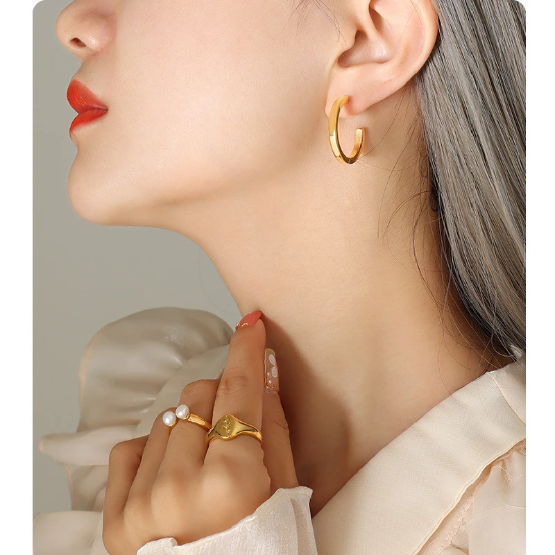 Модные круглые серьги-кольца в стиле OL позолоченные аксессуары из нержавеющей