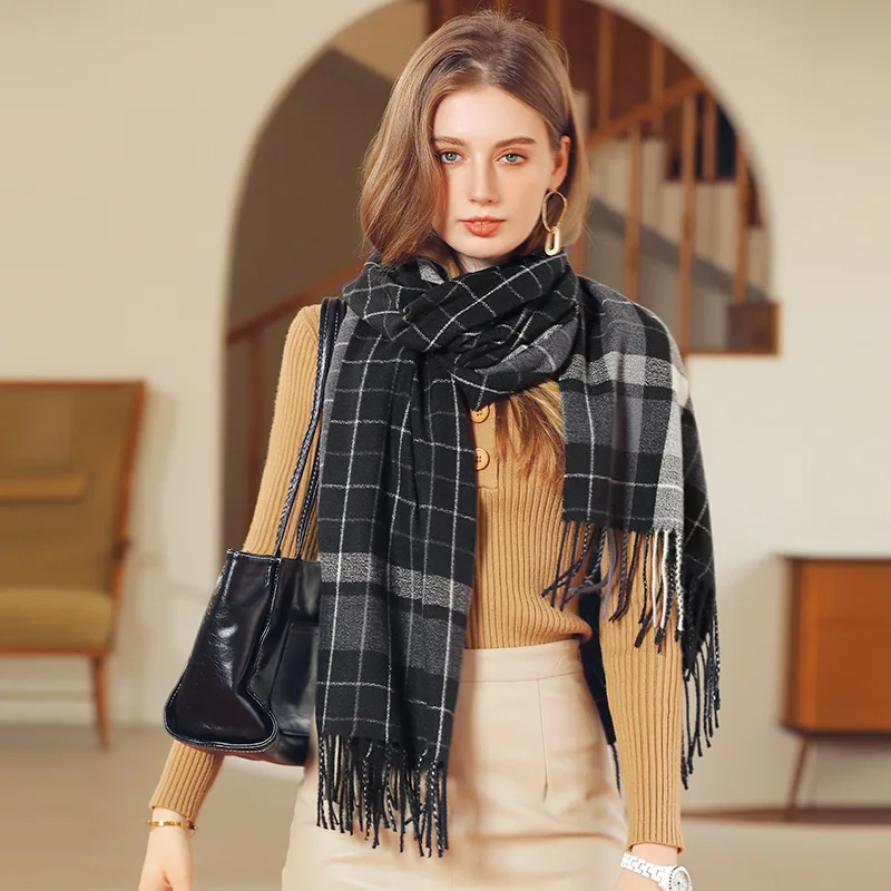 

Warm Cashmeres Scarves For Women Long Shawl Wraps Luxury Neck Scarf Female 65*180CM Plaid Print Pashmina Thick Scarfs for Ladies