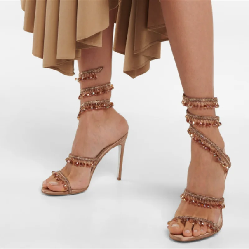 

CHANDELIER Design Sandals Crystal Women Shoes Pump Thin Heels Snake Stiletto Casual Open Toe Sandalias Twining Chaussure Femme