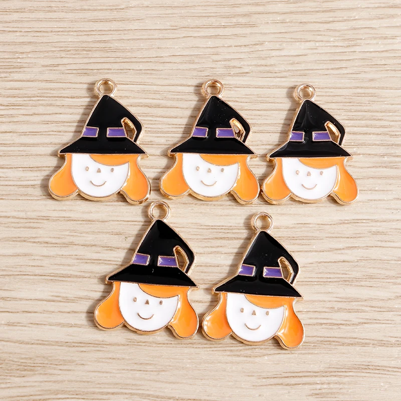 

10pcs 18x24mm Cute Enamel Halloween Witch Charms Pendants for DIY Drop Earrings Necklaces Handmade Keychains Jewelry Making