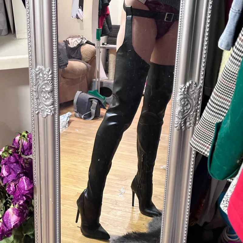 Sexy White High Heels Dress Party Shoes Women Thigh High Boots Belt Buckles Over The Knee Leather Boots 2023 Autumn Boots