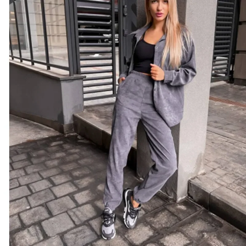 Женский новый осенний модный теплый атласный бархатный однотонный комплект из