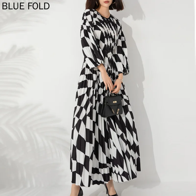 MIYAKE-Длинное свободное платье большого размера с длинным рукавом принтом пуловер